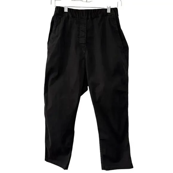 Nili Lotan XS Slouchy Elastic Waist LINEN Luna Pant Crop Black Drop Crotch 0 2 - Picture 2 of 9